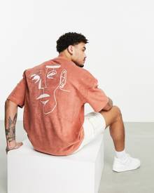 ASOS DESIGN oversized t-shirt in tan towelling with back embroidery-Neutral