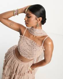 Maya all over sequin lehenga cami top in muted blush (part of a set)-Pink