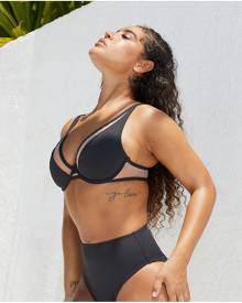 Wolf & Whistle x Malaika Terry Fuller Bust Exclusive underwire bikini top  in silver
