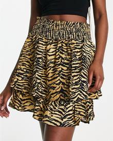 Edited ruched skirt in tiger print-Orange