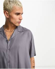 Reclaimed Vintage Inspired viscose revere shirt in grey