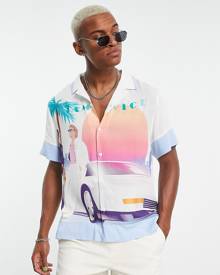 ASOS DESIGN relaxed revere Miami Vice placement print shirt-Multi