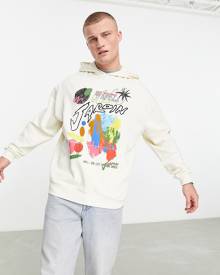 ASOS DESIGN oversized hoodie in off white with art paint print and embroidery