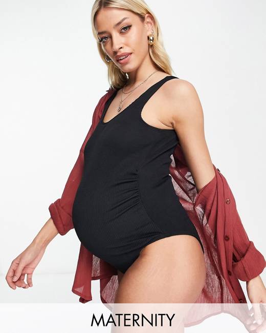 ASOS Maternity ASOS DESIGN maternity ruched tie front swimsuit in