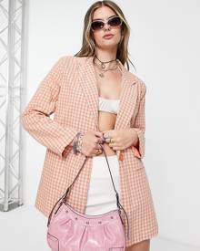 Heartbreak oversized blazer in peach gingham (part of a set)-Orange