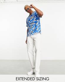 ASOS DESIGN relaxed deep revere shirt in blue zebra print