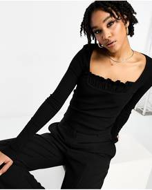 ASOS Tall ASOS DESIGN Tall long sleeve top with gathered bust in black