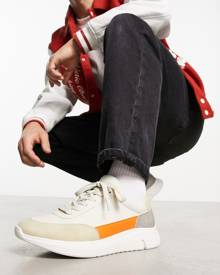 Truffle Collection minimal runner sneakers in stone/orange/grey-Multi