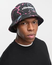 ellesse Mesa bucket hat with pink acid print in black