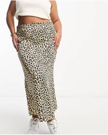 Only Curve satin slip midi skirt in leopard-Multi