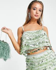 ASOS EDITION paillette fringe sequin cami top in sage green