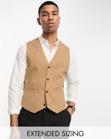 ASOS DESIGN skinny suit waistcoat in camel micro texture-Neutral