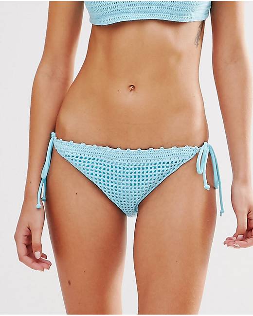 South Beach micro string bikini bottoms in abstract multi print