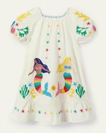 Mini Boden Puff Sleeve Embroidered Dress Ivory Mermaids Girls Boden, Ivory Mermaids