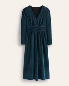 Ruched Sparkle Midi Dress Green, Navy Stripe Women Boden, Green, Navy Stripe