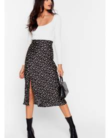 NastyGal Womens Satin Polka Dot Slit Midi Skirt - Black