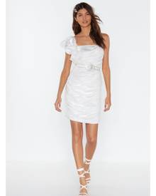 NastyGal Womens Ruffle Ruched Shiny Mini Dress - Ivory