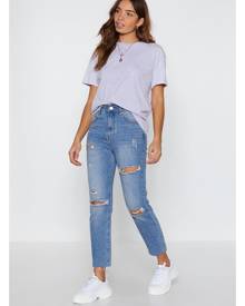 NastyGal Womens Ripped Low Rise Straight Leg Jeans - Blue