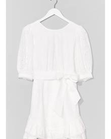 NastyGal Womens Broderie Puff Sleeve Wrap Dress - White