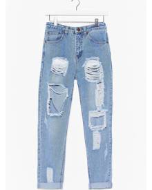 NastyGal Womens Distressed Slouchy Mom Jeans - Bleach Wash