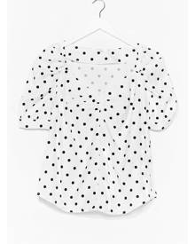 NastyGal Womens Polka Dot Puff Sleeve Ruched Top - White