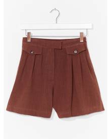 NastyGal Womens Linen Pleated Cargo Shorts - Rust