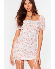 NastyGal Womens Floral Ruched Puff Sleeve Mini Dress - Lilac