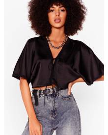 NastyGal Womens Tie Front Lace Crop Blouse - Black