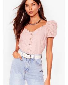 NastyGal Womens Broderie Button Down Puff Sleeve Top - Pink