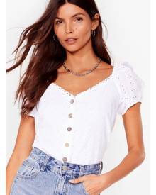 NastyGal Womens Broderie Button Down Puff Sleeve Top - White