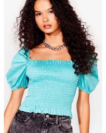 NastyGal Womens Shirred Puff Sleeve Crop Blouse - Sage