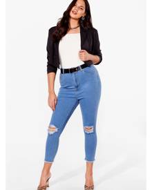 NastyGal Womens Plus Size Ripped Skinny Jeans - Light Wash