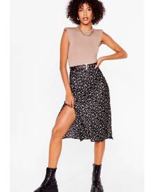 NastyGal Womens Polka Dot Slit Satin Midi Skirt - Black