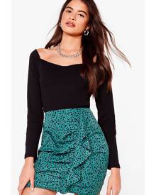 NastyGal Womens Animal Ruched Ruffle Mini Skirt - Green