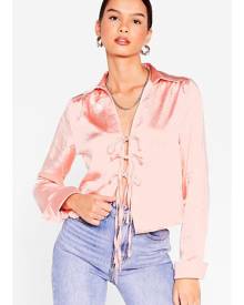 NastyGal Womens Satin Tie Front Cropped Blouse - Apricot