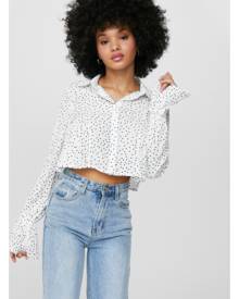 NastyGal Womens Polka Dot Pleated Cropped Shirt - White