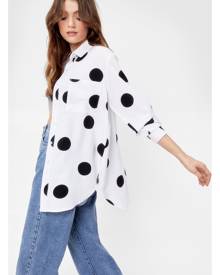 NastyGal Womens Polka Dot Oversized Satin Shirt - White