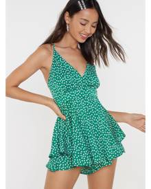 NastyGal Womens Floral Ruffle Romper with Tiered Ruffle Detailing - Green