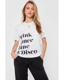 NastyGal Womens Drink Dance Dine Disco Oversized Graphic T-Shirt - White