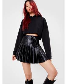 NastyGal Womens Pu Pleated Beleted Mini Skirt - Black