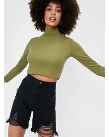 NastyGal Womens Recycled Knitted Turtleneck Crop Top - Khaki