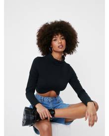 NastyGal Womens Recycled Turtleneck Knitted Crop Top - Black