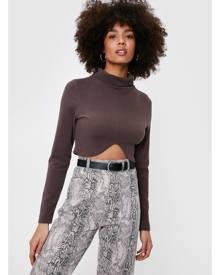 NastyGal Womens Recycled Turtleneck Knitted Crop Top - Chocolate