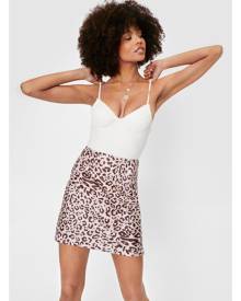 NastyGal Womens Satin Animal Print High Waisted Mini Skirt - Beige