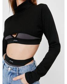 NastyGal Womens Turtleneck Ribbed Extreme Crop Top - Black