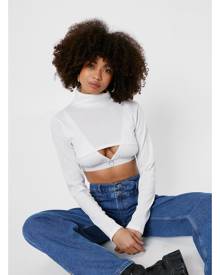 NastyGal Womens Turtleneck Ribbed Extreme Crop Top - White