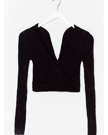 NastyGal Womens And That's Wrap Knit Crop Top - Black