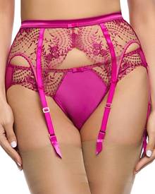 ASOS DESIGN Hallie heart lace suspender belt with hardware in pink