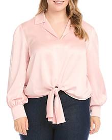 Karen Kane Plus Satin Tie Front Blouse