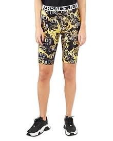 Versace Jeans Couture Satin Logo Print Biker Shorts